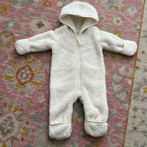 Primary baby hoodie romper in teddy fleece